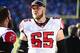 Nov 3, 2013; Charlotte, NC, USA; Atlanta Falcons tackle Jeremy Trueblood (65) on the sidelines in the third quarter. The Panthers defeated the Falcons 34-10 at Bank of America Stadium. Mandatory Credit: Bob Donnan-USA TODAY Sports