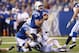 The lack of pass protection is hurting Luck's read progression.