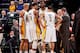 INDIANAPOLIS, IN - FEBRUARY 8: Indiana Pacers players, from left, David West #21, Paul George #24, Roy Hibbert #55 and George Hill #3 speak with head coach Frank Vogel during a game against the Toronto Raptors on February 8, 2013 at Bankers Life Fieldhous