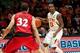 Nov 10, 2013; Champaign, IL, USA; Illinois Fighting Illini guard Tracy Abrams (13) is defended by Jacksonville State Gamecocks forward/center Jamal Hunter (32) during the first half at State Farm Center. Mandatory Credit: Bradley Leeb-USA TODAY Sports
