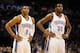 Nov 10, 2013; Oklahoma City, OK, USA; Oklahoma City Thunder point guard Russell Westbrook (0) and small forward Kevin Durant (35) stand by during a break in action against the Washington Wizards during the second quarter at Chesapeake Energy Arena. Mandat