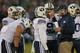 SOUTH BEND, IN - OCTOBER 20: Head coach Bronco Mendenhall of the BYU Cougars talks with his team during a time-out against the Notre Dame Fighting Irish at Notre Dame Stadium on October 20, 2012 in South Bend, Indiana. Notre Dame defeated BYU 17-14. (Pho