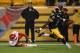 Aug 24, 2013; Pittsburgh, PA, USA; Pittsburgh Steelers wide receiver Markus Wheaton (11) scores a touchdown past Kansas City Chiefs defensive back Neiko Thorpe (38) in the second half at Heinz Field. The Chiefs won the game in overtime, 26-20. Mandatory C