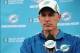 Nov 4, 2013; Miami, FL, USA; Miami Dolphins head coach Joe Philbin pauses to answer a question from a reporter during a press conference at the Doctors Hospital Training Facility at Nova Southeastern University. Mandatory Credit: Steve Mitchell-USA TODAY