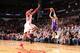 HOUSTON, TX - NOVEMBER 7: Steve Blake #5 of the Los Angeles Lakers hits the game winning 3 pointer against the Houston Rockets on November 7, 2013 at the Toyota Center in Houston, Texas. NOTE TO USER: User expressly acknowledges and agrees that, by downlo