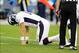 Nov 10, 2013; San Diego, CA, USA; Denver Broncos quarterback Peyton Manning (18) on the field after being hit on a pass play during the second half against the San Diego Chargers at Qualcomm Stadium. The Broncos won 28-20. Mandatory Credit: Christopher Ha