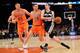 Cole Aldrich (left) helps Beno Udrih. With the Knicks' front court depth in shambles, Aldrich could start seeing extended burn.