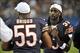 Aug 29, 2013; Chicago, IL, USA; Chicago Bears outside linebacker Lance Briggs (55) and cornerback Charles Tillman (33) during the first half against the Cleveland Browns at Soldier Field. The Browns beat the Bears 18-16. Mandatory Credit: Rob Grabowski-US