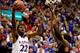 LAWRENCE, KS - NOVEMBER 08: Andrew Wiggins #22 of the Kansas Jayhawks shoots during the game against the Louisiana Monroe Warhawks at Allen Fieldhouse on November 8, 2013 in Lawrence, Kansas. (Photo by Jamie Squire/Getty Images)