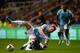 NEWCASTLE UPON TYNE, ENGLAND - OCTOBER 30: Javi Garcia of Manchester City clashes with Massadio Haidara of Newcastle United during the Capital One Cup Fourth Round match between Newcastle United and Manchester City at St James' Park on October 30, 2013 i