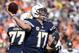 SAN DIEGO, CA - NOVEMBER 10: Philip Rivers #17 of the San Diego Chargers throws the ball against the Denver Broncos during their game on November 10, 2013 at Qualcomm Stadium in San Diego, California. (Photo by Donald Miralle/Getty Images)