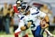 Nov 10, 2013; Atlanta, GA, USA; Seattle Seahawks quarterback Russell Wilson (3) scrambles away from pressure in the second half against the Atlanta Falcons at the Georgia Dome. The Seahawks won 33-10. Mandatory Credit: Daniel Shirey-USA TODAY Sports