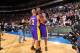 PHILADELPHIA, PA - FEBRUARY 6: Derek Fisher #2 and Kobe Bryant #24 of the Los Angeles Lakers embrace each other before the start against the Philadelphia 76ers on February 6, 2012 at the Wells Fargo Center in Philadelphia, Pennsylvania. NOTE TO USER: Use
