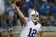 DETROIT, MI - DECEMBER 02: Andrew Luck #12 of the Indianapolis Colts warms up prior to the start of the game against the Detroit Lions at Ford Field on December 2, 2012 in Detroit, Michigan. (Photo by Leon Halip/Getty Images)