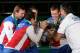 PRAGUE, CZECH REPUBLIC - NOVEMBER 18: Ivo Minar,Lukas Rosol,Radek Stepanek,Tomas Berdych and team captain Jaroslav Navratil of Czech Republic about to lift the winners trophy aloft after a 3-2 victory against Spain during day three of the final Davis Cup