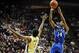 Feb 2, 2013; Tallahassee, FL, USA; Duke Blue Devils guard Rasheed Sulaimon (14) shoots the ball against Florida State Seminoles guard Devon Bookert (1) during the first half of the game at the Donald L. Tucker Center. Mandatory Credit: Melina Vastola-USA