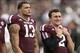 Nov 9, 2013; College Station, TX, USA; Texas A&M Aggies quarterback Johnny Manziel (2) and wide receiver Mike Evans (13) before the game against the Mississippi State Bulldogs at Kyle Field. Mandatory Credit: Thomas Campbell-USA TODAY Sports