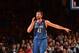 NEW YORK, NY - NOVEMBER 03: Kevin Love #42 of the Minnesota Timberwolves points during the game against the New York Knicks on November 3, 2013 at Madison Square Garden in New York City, New York. NOTE TO USER: User expressly acknowledges and agrees that,