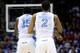 KANSAS CITY, MO - MARCH 22: P.J. Hairston #15 and Leslie McDonald #2 of the North Carolina Tar Heels celebrate a moment in the first half against the Villanova Wildcats during the second round of the 2013 NCAA Men's Basketball Tournament at the Sprint Cen