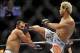May 5, 2012; East Rutherford, NJ, USA; Johny Hendricks (left) fights Josh Koscheck in a welterweight bout during UFC on Fox 3 at the Izod Center. Johny Hendricks won by split decision in the third round. Mandatory Credit: Joe Camporeale-USA TODAY Sports