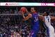 Nov 12, 2013; Chicago, IL, USA; Kansas Jayhawks forward Perry Ellis (34) takes a pass over Duke Blue Devils forward Jabari Parker (1) in the first half at United Center. Mandatory Credit: Dennis Wierzbicki-USA TODAY Sports