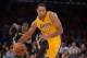 Nov 12, 2013; Los Angeles, CA, USA; Los Angeles Lakers forward Xavier Henry (7) dribbles the ball against the New Orleans Pelicans at Staples Center. Mandatory Credit: Kirby Lee-USA TODAY Sports