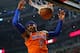 CHICAGO, IL - OCTOBER 31: Carmelo Anthony #7 of the New York Knicks dunks against the Chicago Bulls at the United Center on October 31, 2013 in Chicago, Illinois. NOTE TO USER: User expressly acknowledges and agrees that, by downloading and or using this