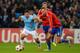 MANCHESTER, ENGLAND - NOVEMBER 05: Sergio Aguero of Manchester City competes with Aleksei Berezutski of CSKA during the UEFA Champions League Group D match between Manchester City and CSKA Moscow at the Etihad Stadium on November 5, 2013 in Manchester,