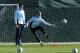 MANCHESTER, ENGLAND - NOVEMBER 04: Joe Hart of Manchester City makes a save as Costel Pantilimon looks on during a training session at Carrington Training Ground on November 4, 2013 in Manchester, England. (Photo by Alex Livesey/Getty Images)