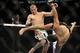 Jan 26, 2013; Chicago, IL, USA; Donald Cerrone (white shorts) fights against Anthony Pettis (black shorts) during UFC on FOX 6 at the United Center. Mandatory Credit: David Banks-USA TODAY Sports