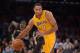 Nov 12, 2013; Los Angeles, CA, USA; Los Angeles Lakers forward Xavier Henry (7) dribbles the ball against the New Orleans Pelicans at Staples Center. Mandatory Credit: Kirby Lee-USA TODAY Sports