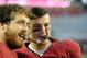 Oct 26, 2013; Tuscaloosa, AL, USA; Alabama Crimson Tide quarterback A.J. McCarron (10) smoke a cigar with offensive linesman Anthony Steen (61) following their 45-10 victory over the Tennessee Volunteers at Bryant-Denny Stadium. Mandatory Credit: John Dav