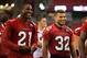Jun. 11, 2013; Glendale, AZ, USA: Arizona Cardinals safety Tyrann Mathieu (32) with cornerback Patrick Peterson (21) during mini camp at University of Phoenix Stadium. Mandatory Credit: Mark J. Rebilas-USA TODAY Sports