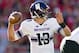 Oct 12, 2013; Madison, WI, USA; Northwestern Wildcats quarterback Trevor Siemian (13) throws a pass during the second quarter against the Wisconsin Badgers at Camp Randall Stadium. Mandatory Credit: Jeff Hanisch-USA TODAY Sports