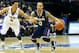 Feb 10, 2013; Newark, NJ, USA; Connecticut Huskies guard Shabazz Napier (13) brings the ball up court during the first half against Seton Hall Pirates guard Tom Maayan (0) at the Prudential Center. Mandatory Credit: Jim O'Connor-USA TODAY Sports