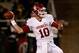 Nov 7, 2013; Waco, TX, USA; Oklahoma Sooners quarterback Blake Bell (10) throws a pass in warmups before the game against the Baylor Bears at Floyd Casey Stadium. Baylor beat Oklahoma 41-12. Mandatory Credit: Tim Heitman-USA TODAY Sports