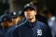DETROIT, MI - OCTOBER 16: Justin Verlander #35 of the Detroit Tigers looks on from the dugout during Game Four of the American League Championship Series against the Boston Red Sox at Comerica Park on October 16, 2013 in Detroit, Michigan. (Photo by Ron