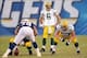 Aug 9, 2012; San Diego, CA, USA; Green Bay Packers quarterback Graham Harrell (6) looks over the line as guard Don Barclay (67) and offensive guard Evan Dietrich-Smith (62) prepare to block San Diego Chargers tackle Michael Harris (79) rushes during the t