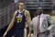 Oct 25, 2013; Anaheim, CA, USA; Utah Jazz head coach Tyrone Corbin talks to Utah Jazz center Rudy Gobert (27) during the game against the Los Angeles Lakers during the first quarter at Honda Center. Mandatory Credit: Kelvin Kuo-USA TODAY Sports