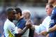 LONDON, ENGLAND - AUGUST 23: Harry Redknapp Manager of Tottenham Hotspur congratulates Jermaine Defoe during the Barclays Premier League match between West Ham United and Tottenham Hotspur at Upton Park on August 23, 2009 in London, England. (Photo by P