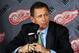 DETROIT - OCTOBER 12: Executive Vice President and General Manager, Ken Holland of the Detroit Red Wings address the media during a press conference to announce the retirement from hockey of Kirk Maltby #18 before a NHL game against the Colorado Avalanch