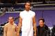 18 Mar 2002: Michael Olowokandi #34 of the Los Angeles Clippers meets with famous jockeys, Kent Desormeaux and Laffit Pincay Jr., prior to the game against the Houston Rockets at Staples Center in Los Angeles, California. DIGITAL IMAGE. NOTE TO USER: Us