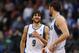 Jan 18, 2012; Minneapolis, MN, USA; Minnesota Timberwolves guard Ricky Rubio (9) talks with forward Kevin Love (right) against the Detroit Pistons at the Target Center. The Timberwolves defeated the Pistons 93-85. Mandatory Credit: Brace Hemmelgarn-USA TO