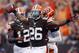 CLEVELAND, OH - SEPTEMBER 29: Running back Willis McGahee #26 of the Cleveland Browns celebrates after a run against the Cincinnati Bengals at FirstEnergy Stadium on September 29, 2013 in Cleveland, Ohio. (Photo by Matt Sullivan/Getty Images)
