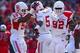 Oct 26, 2013; Piscataway, NJ, USA; Houston Cougars linebacker Efrem Oliphant (50) and Houston Cougars defensive back Turon Walker (5) celebrate Walker's interception during the first half at High Point Solutions Stadium. Mandatory Credit: Ed Mulholland-US