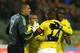 BRUSSELS, BELGIUM - NOVEMBER 14: (L-R) Faryd Mondragon, Carlos Valdes, Luis Perea and Vicotr Ibarbo of Colombia celebrate after the international friendly match between Belgium and Colombia at King Badouin stadium on November 14, 2013 in Brussels, Belgium