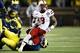 Nov 9, 2013; Ann Arbor, MI, USA; Nebraska Cornhuskers running back Ameer Abdullah (8) runs the ball in the second half against the Michigan Wolverines at Michigan Stadium. Mandatory Credit: Rick Osentoski-USA TODAY Sports