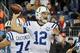 Nov 14, 2013; Nashville, TN, USA; Indianapolis Colts quarterback Andrew Luck (12) passes against the Tennessee Titans during the first half at LP Field. Mandatory Credit: Jim Brown-USA TODAY Sports