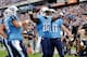 NASHVILLE, TN - SEPTEMBER 29: Tight end Delanie Walker #82 of the Tennessee Titans is congratulated by teammates after scoring a touchdown against the New York Jets at LP Field on September 29, 2013 in Nashville, Tennessee. (Photo by Frederick Breedon/G