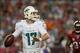 Nov 11, 2013; Tampa, FL, USA; Miami Dolphins quarterback Ryan Tannehill (17) scrambles out of the pocket during the second half of the game against the Tampa Bay Buccaneers at Raymond James Stadium. Mandatory Credit: Rob Foldy-USA TODAY Sports